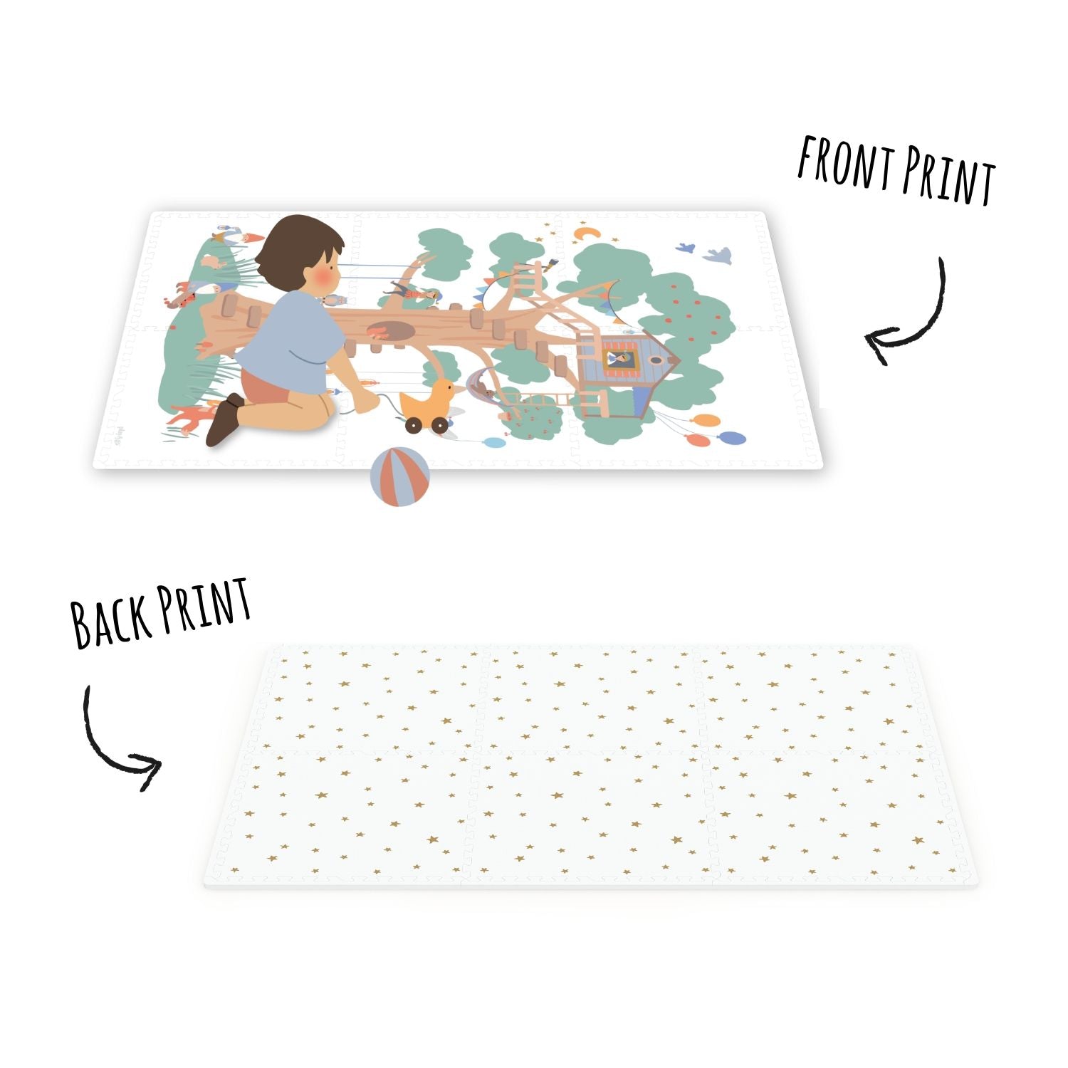 EEVAA treehouse puzzlemat, front and back view