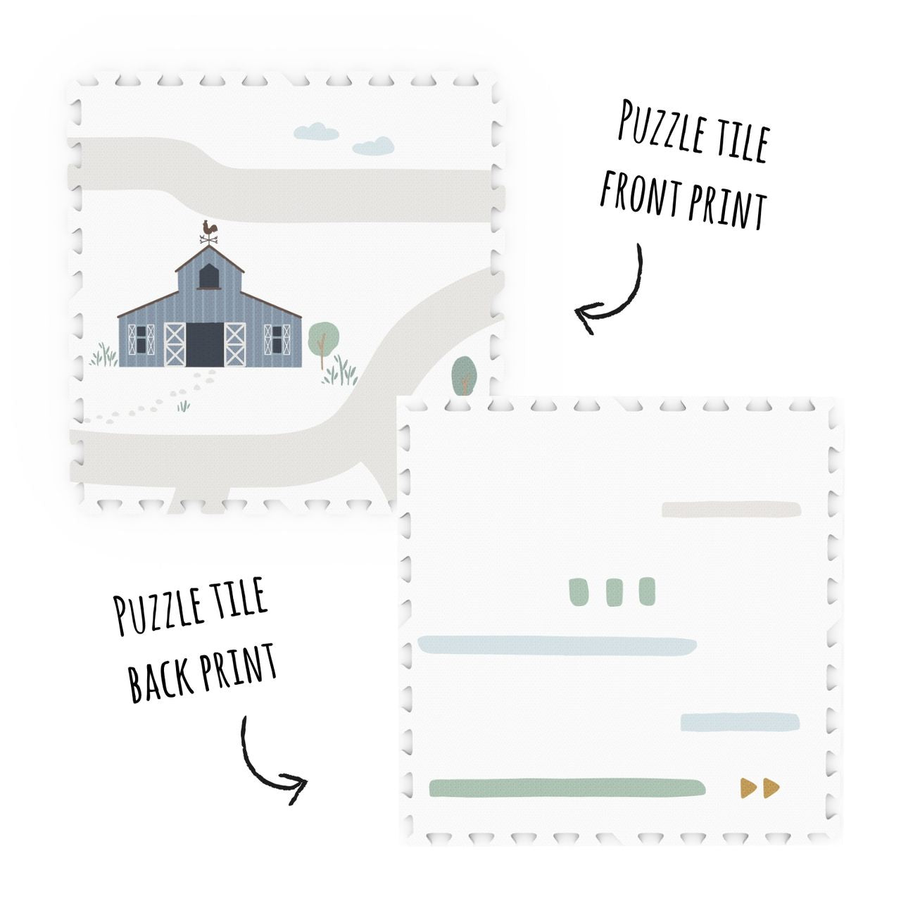 EEVAA farm puzzlemat, detail from front and back side print