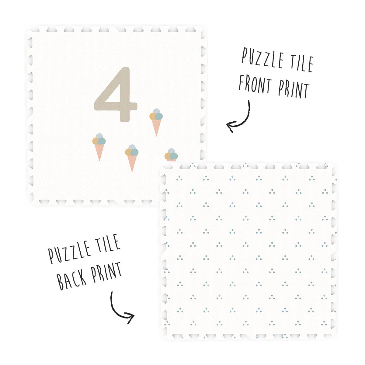 Puzzle tile with illustrations details of ice cream - unisex creative pattern - for babies