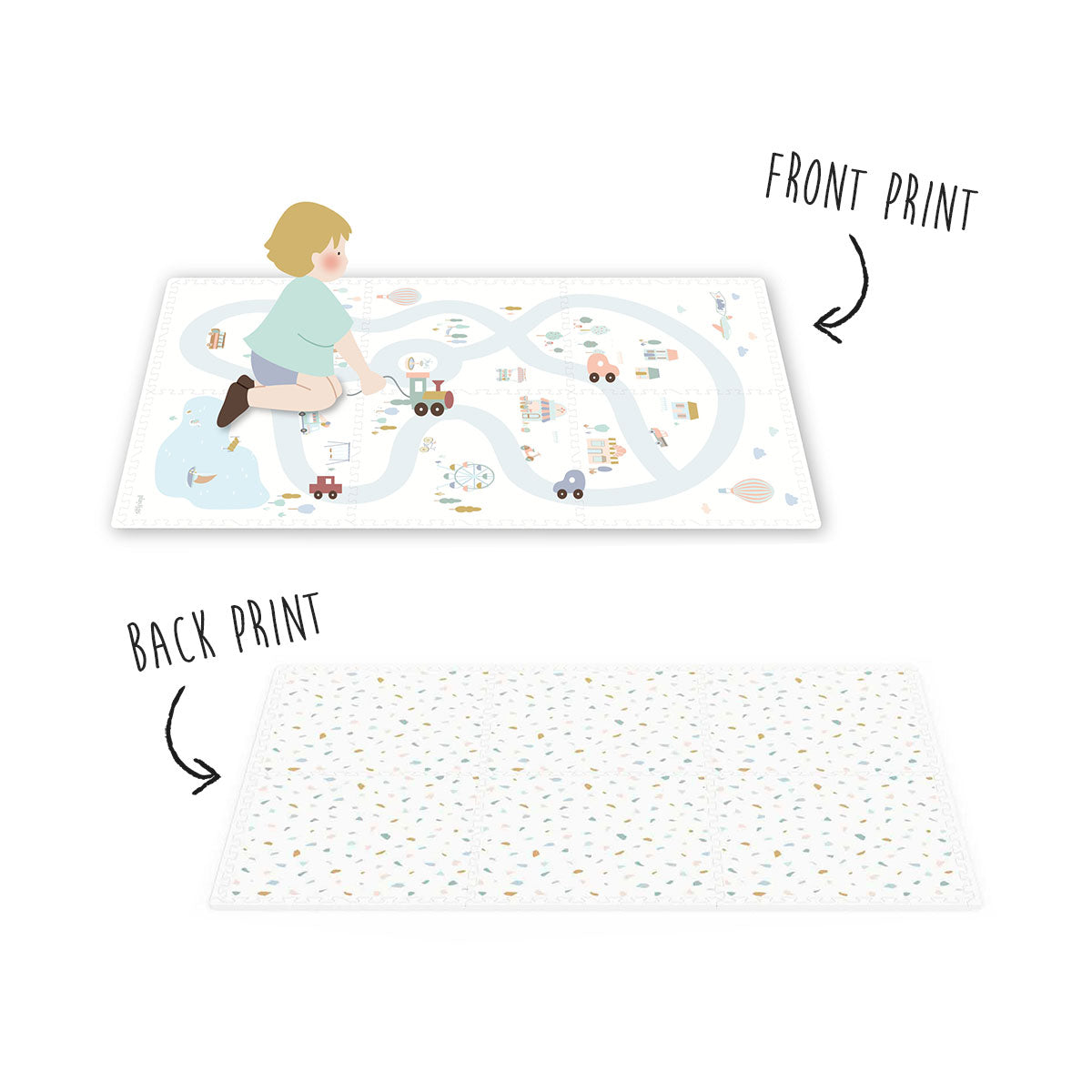 Puzzlemat for kids game and toys - 2 prints for in the front and the back - roadmap unisex