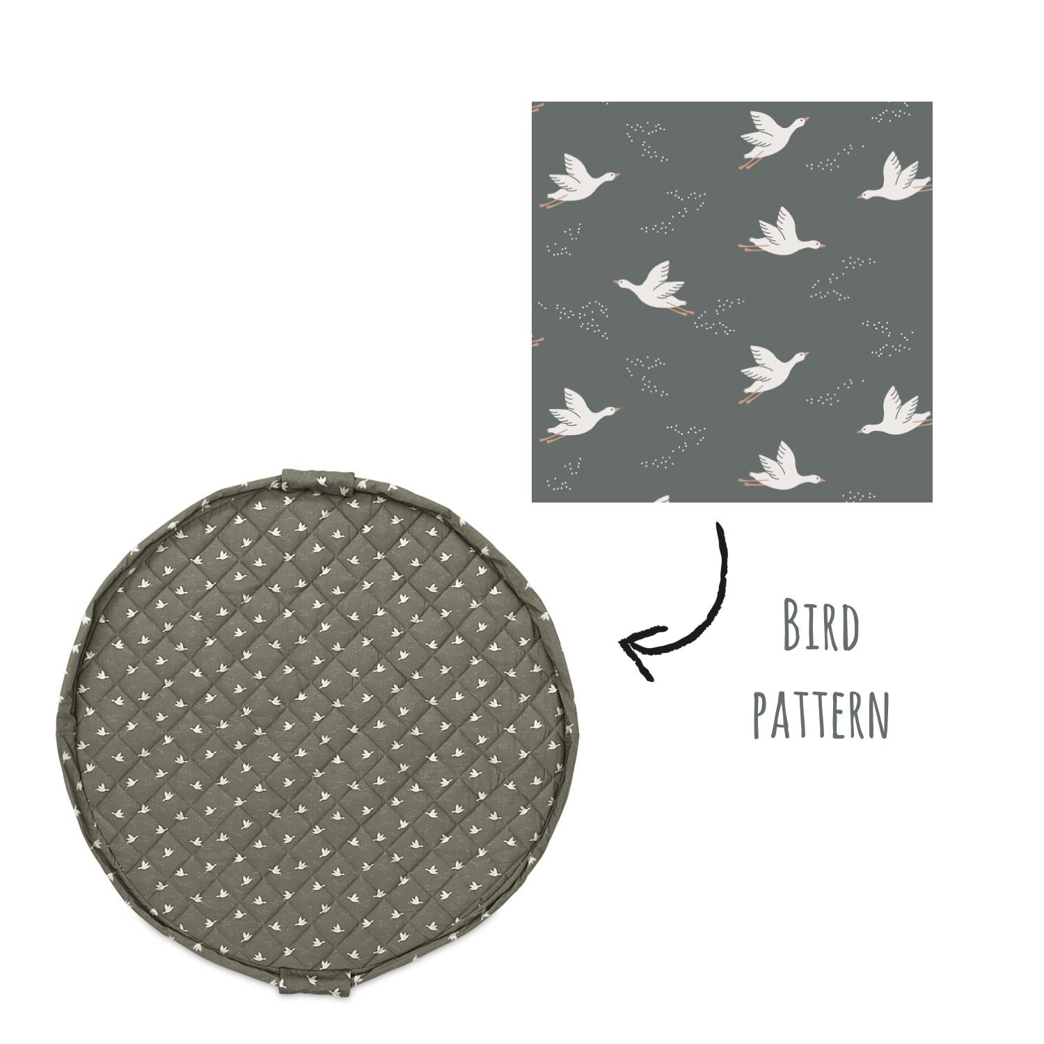 detail of soft organic birds babymat, bird pattern