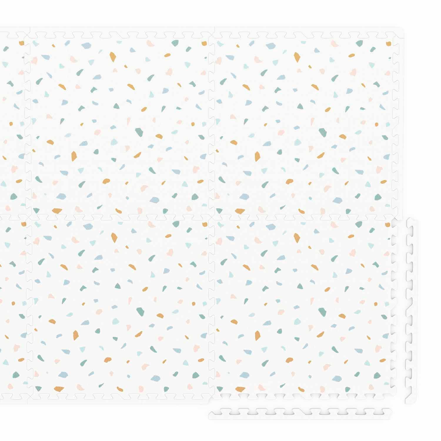 detail picture of EEVAA village/terrazzo foam puzzle mat, backside with detail of edges