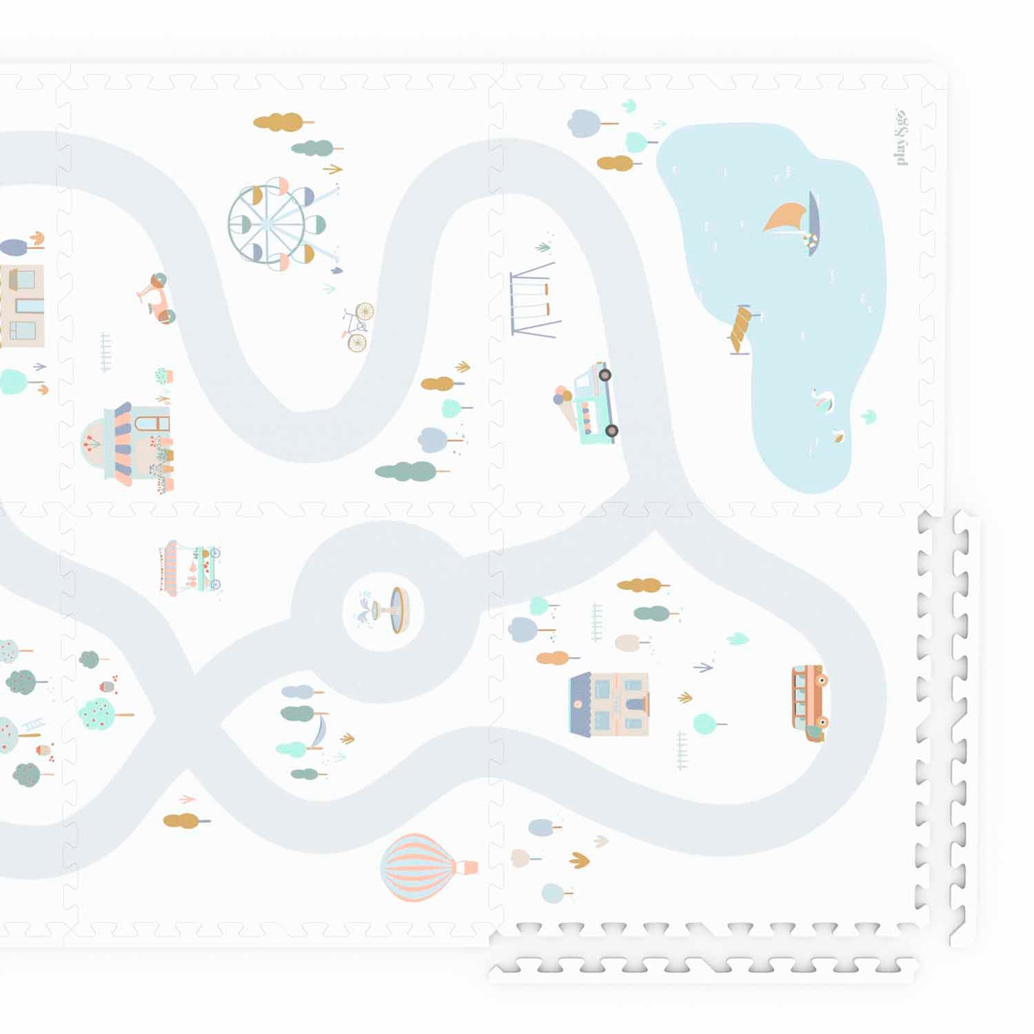 EEVAA village/terrazzo foam puzzle mat, front side, detail of edges