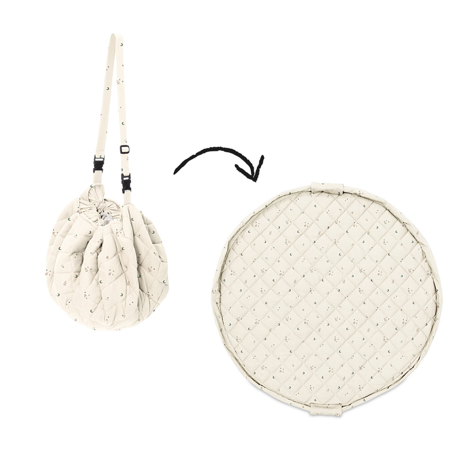 soft organic babymat, moon, from bag to mat and vice versa