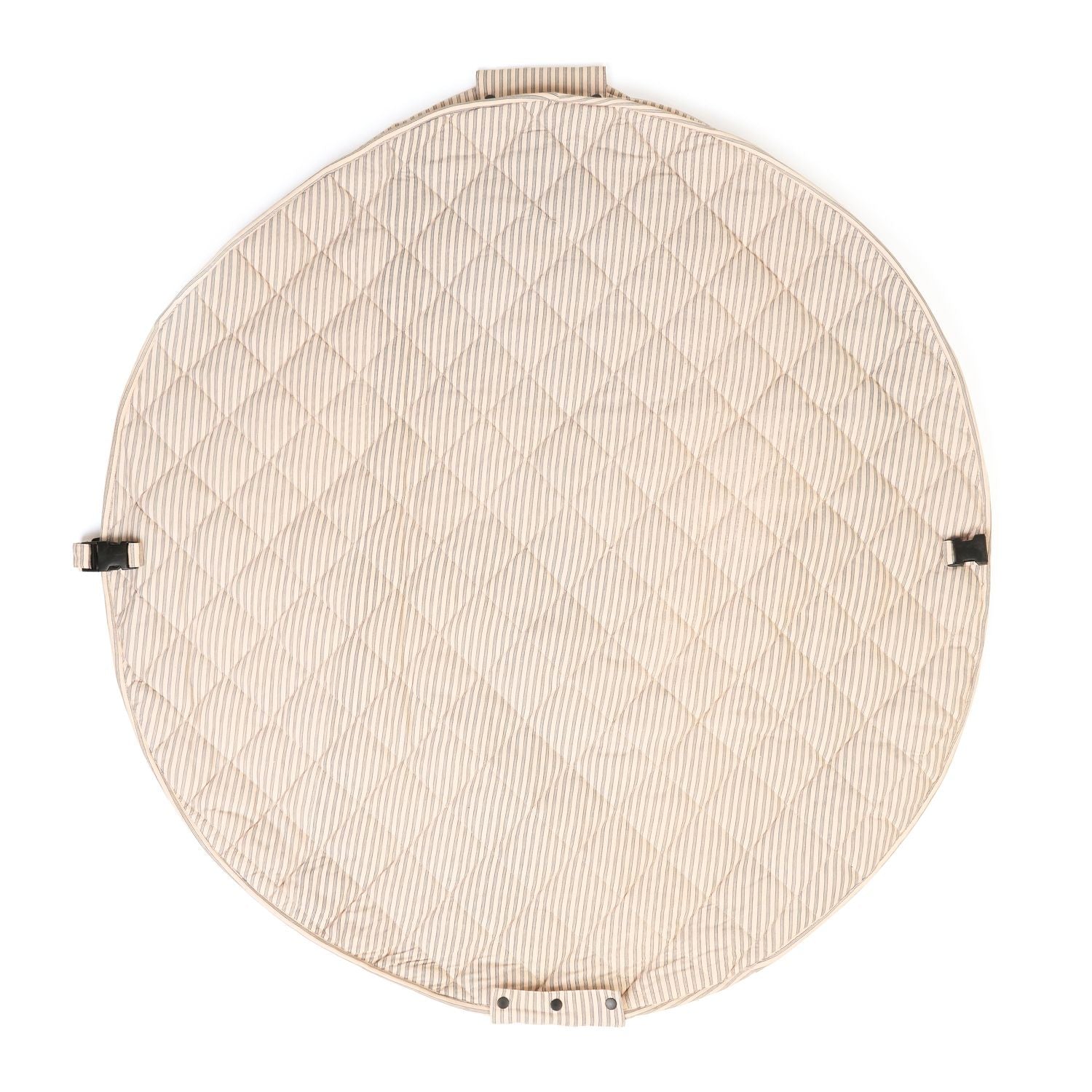 soft stripes blue organic babymat, open, buccles and buttons