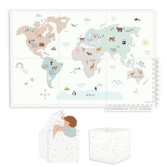 puzzlemat, storage box & mini house - worldmap