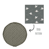 detail of soft organic birds babymat, bird pattern