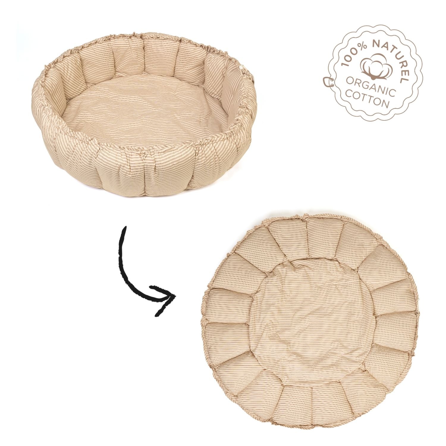 detail of bloom stripes brown babymat, from crib to mat, label organic cotton