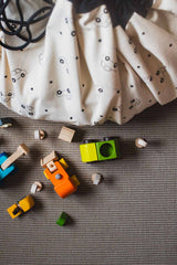 playville toy storage bag, cars print, closed bag, little wooden cars
