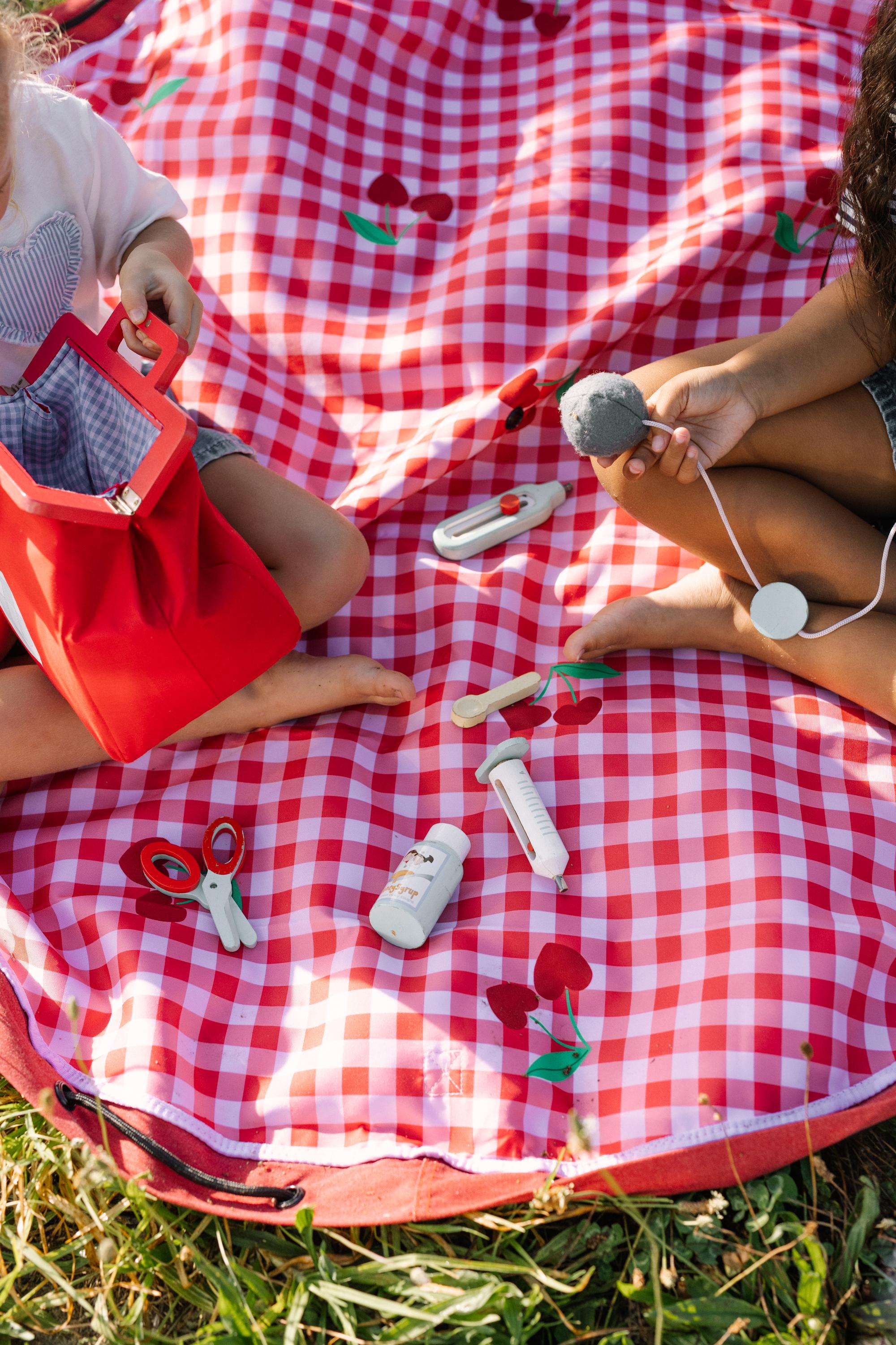 Pic nic outdoor storage bag, children are playing with doctors toys