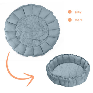coco dusty blue organic playmat, cocoon & organizer