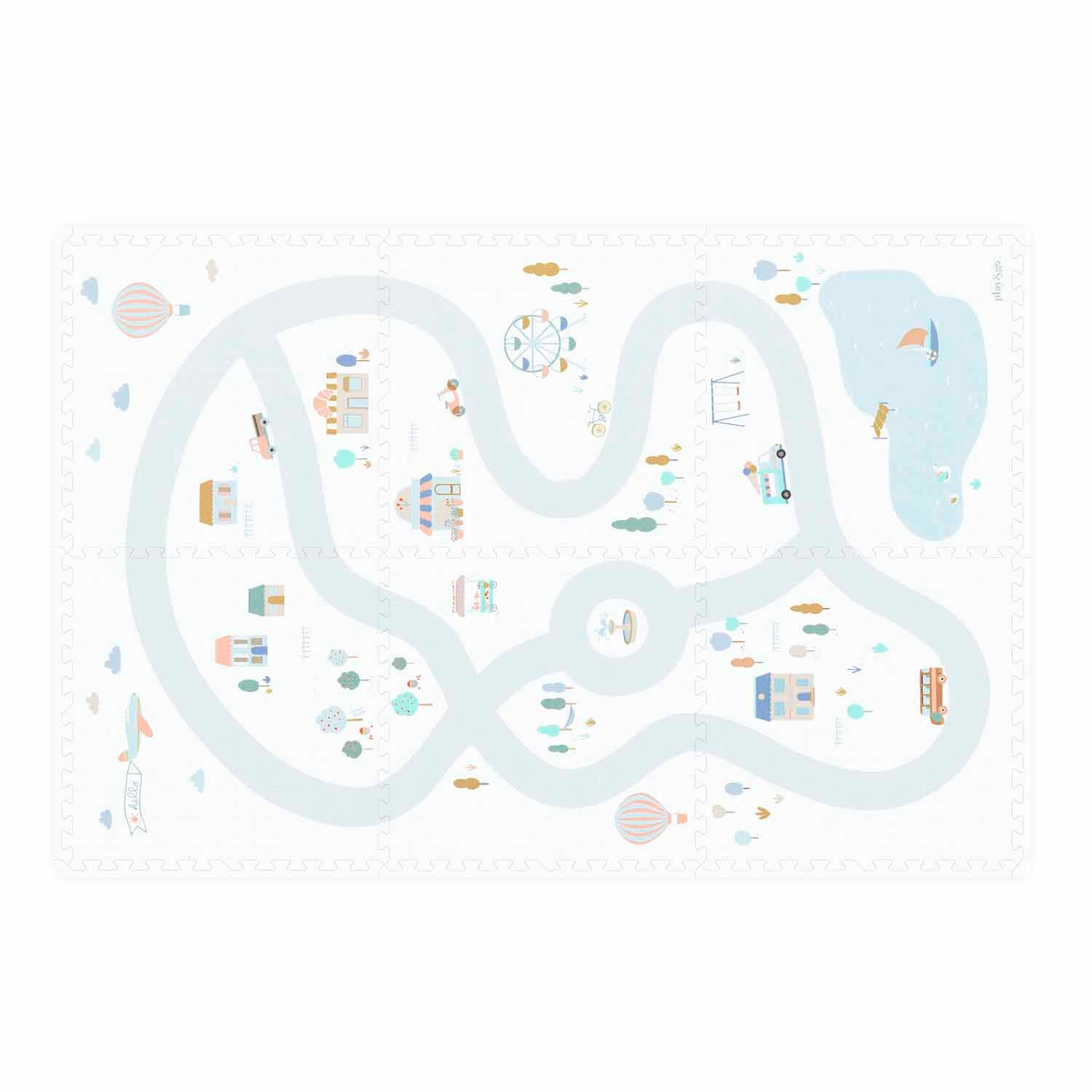 detail picture of EEVAA village/terrazzo foam puzzle mat, front side