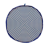 Beach outdoor storage bag, blue and beige striped design on a white background