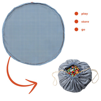 noomad original organic blue grid playmat & storage bag