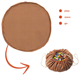 noomad original organic brown grid playmat & storage bag