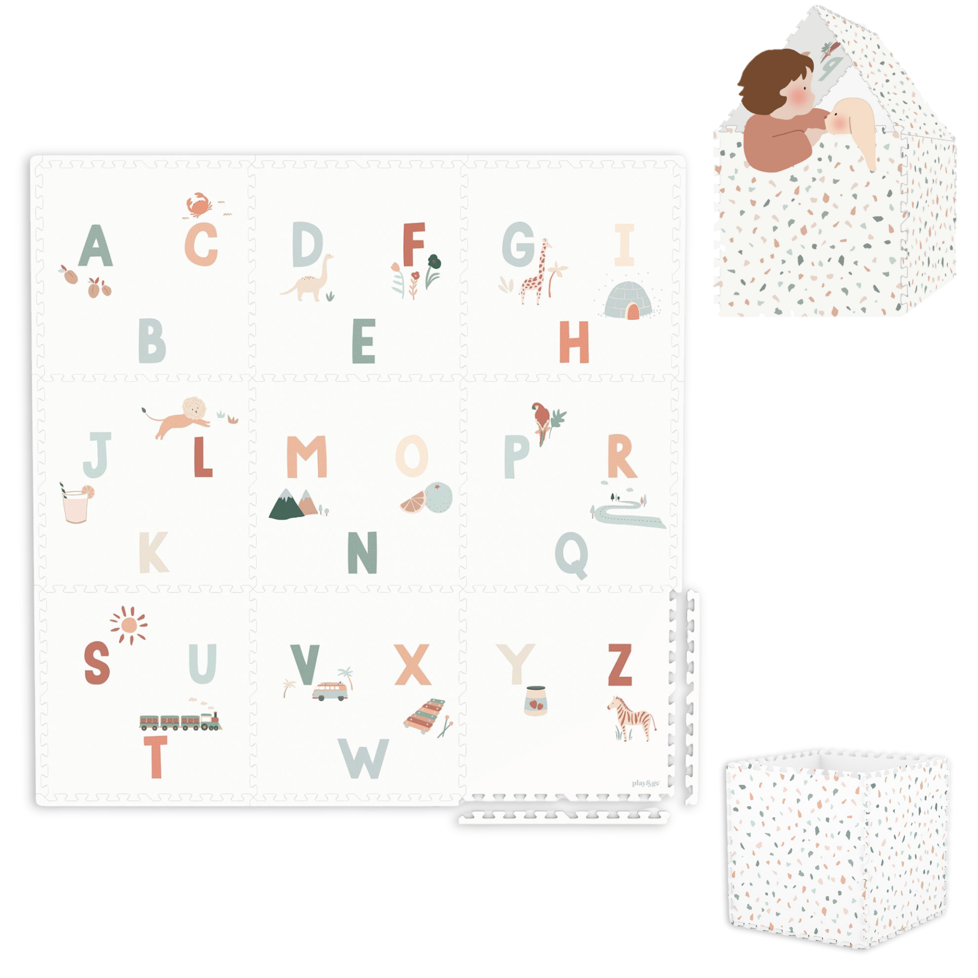 puzzlemat, storage box & mini house - alphabeth