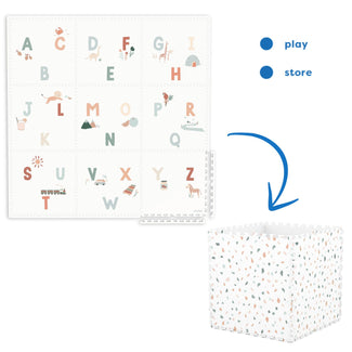 tiloo alphabet puzzlemat, storage box, and mini house