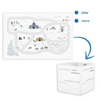 tiloo farm puzzlemat, storage box, and mini house