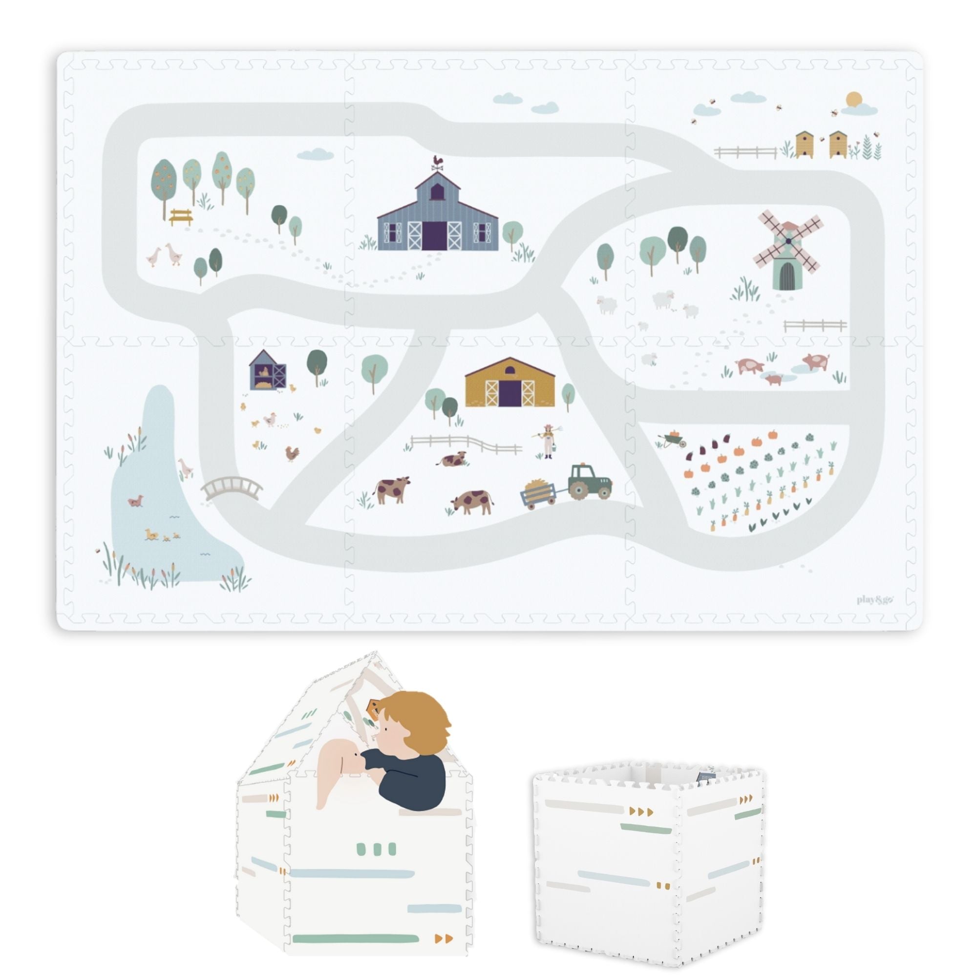 puzzlemat, storage box & mini house - farm