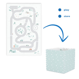 tiloo roadmap puzzlemat, storage box, and mini house