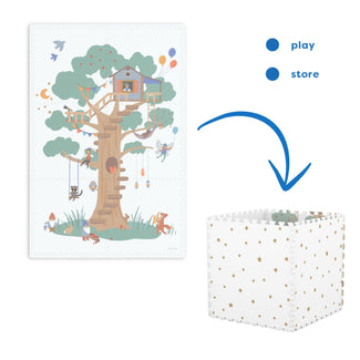 tiloo treehouse  puzzlemat, storage box, and mini house