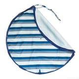 outdoor beach bag blue/green stripes, detail picture of open bag, folded piece unicolor on inside                   