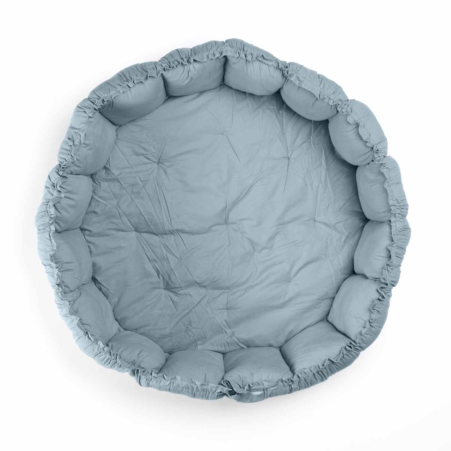 blue baby mat, crib, raised edges