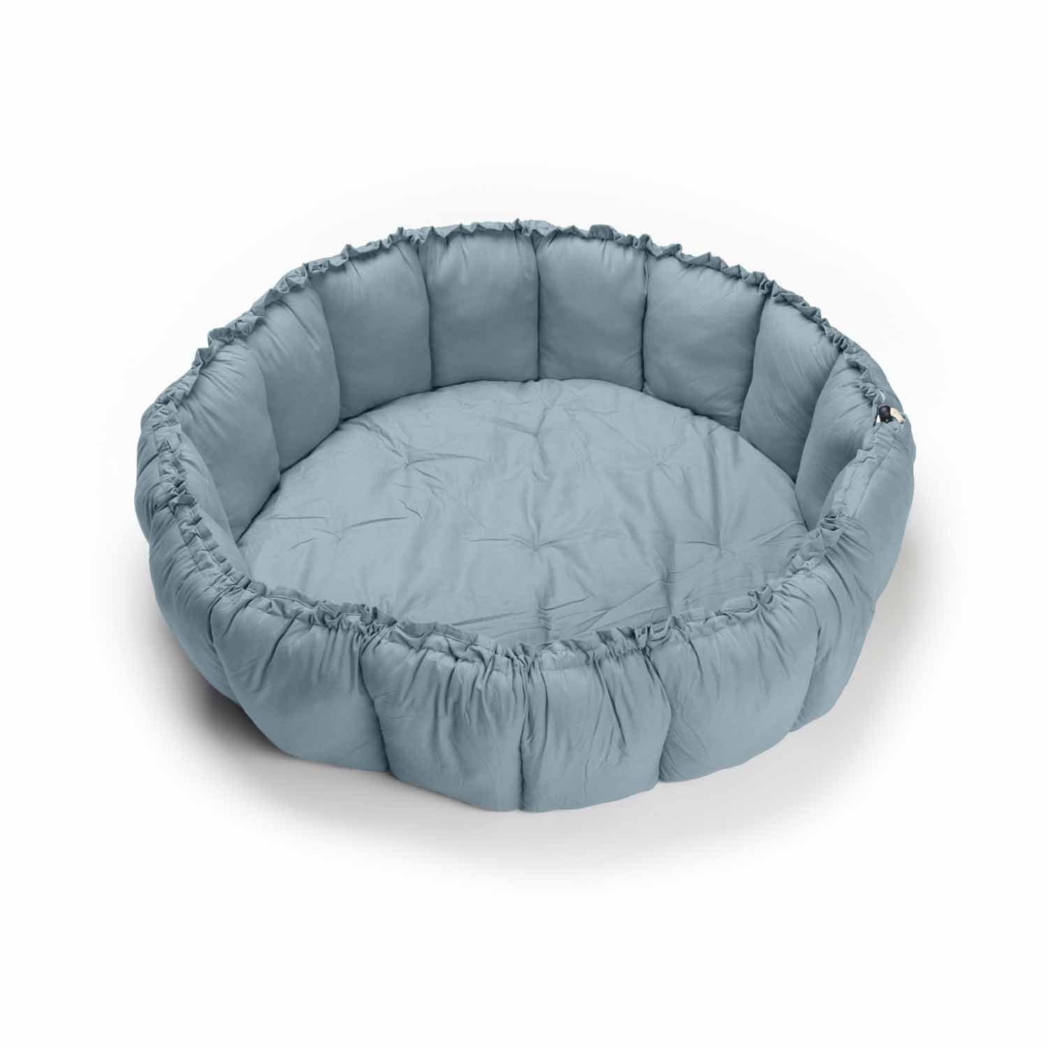 blue baby mat, crib, raised edges