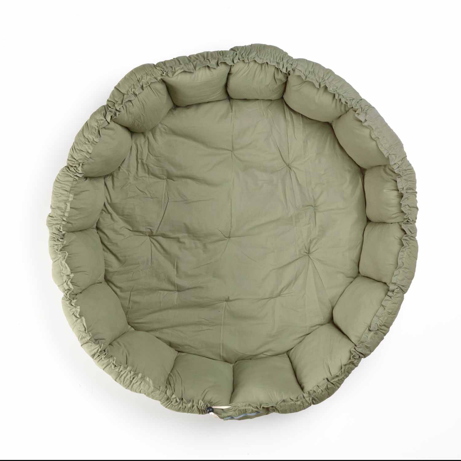 green baby mat, crib, raised edges